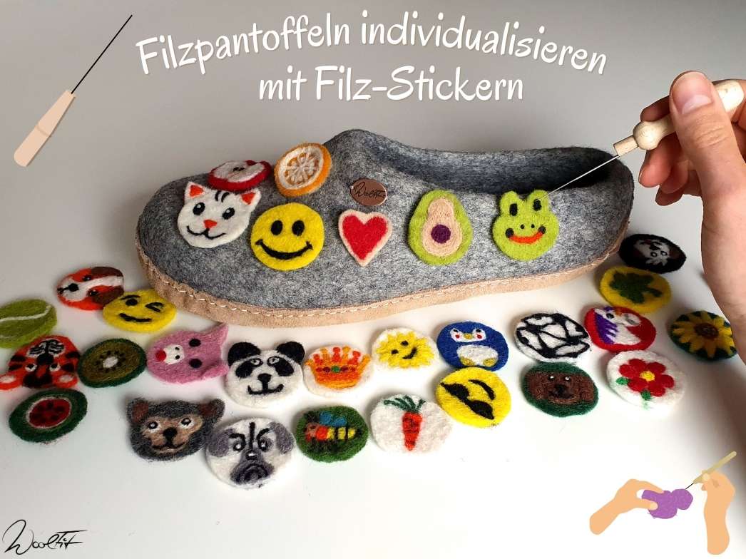 Filzsticker Kleeblatt, handgefilzt, gelb