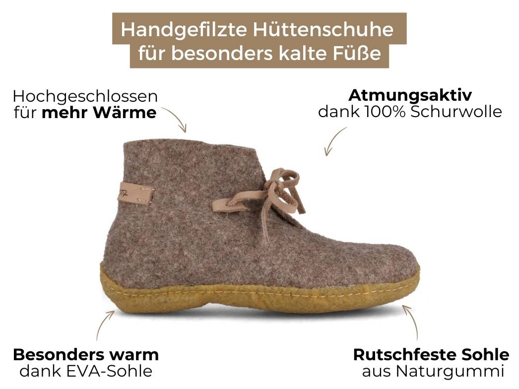 Hüttenschuhe mit Einlagen & Gummisohle Vitus, torf