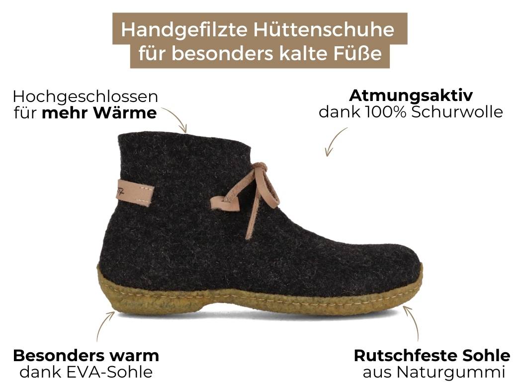 Hüttenschuhe mit Einlagen & Gummisohle Vitus, graphit